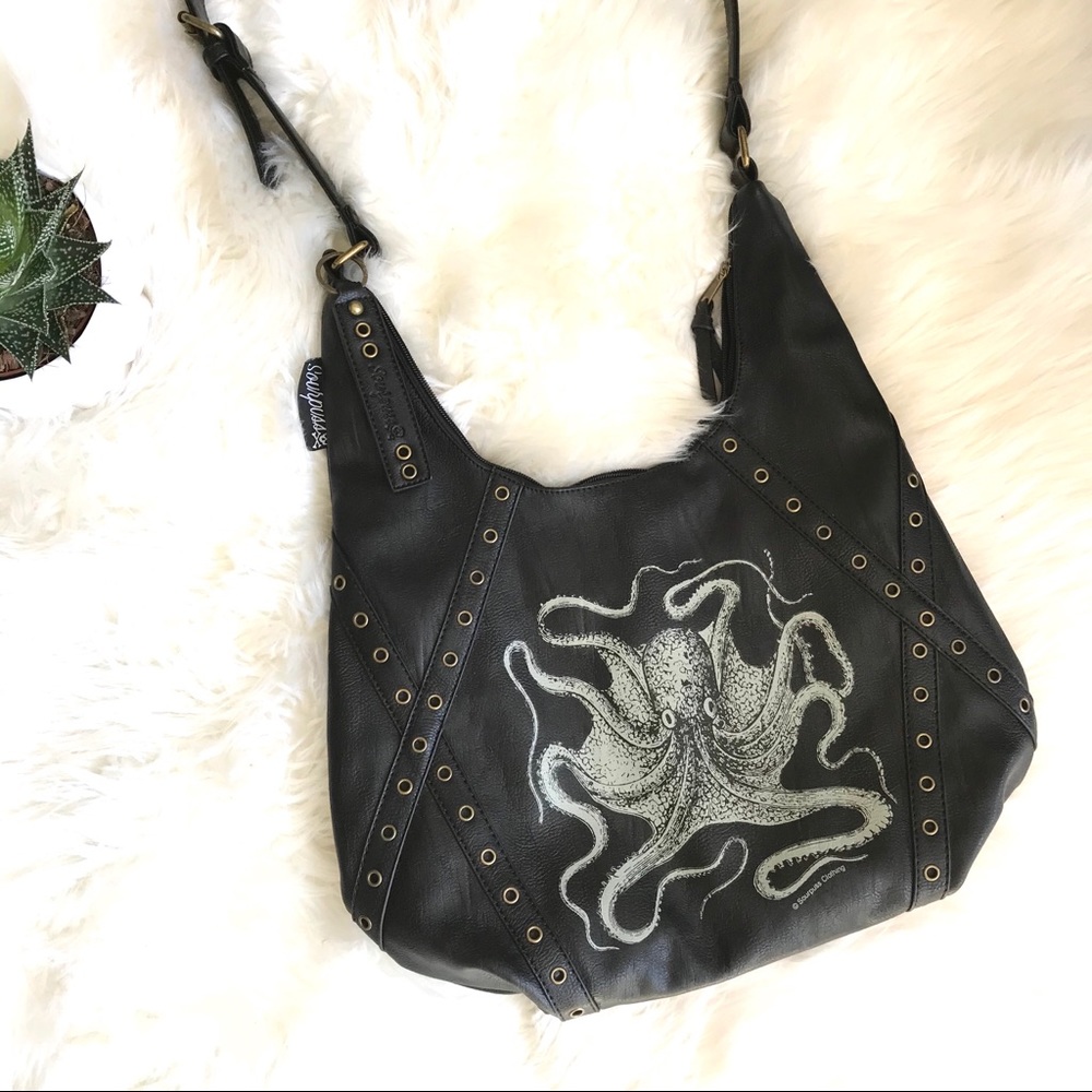 Sourpuss Black Crossbody Purse With Octopus